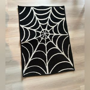 Spider Web Throw Rug Halloween Black White NWOT